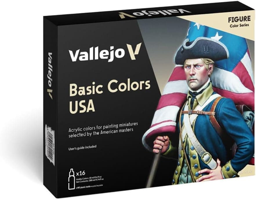 Vallejo - Basic Colors USA Acrylic Paint Set | Model Color | 16 Bottles x 18 ml